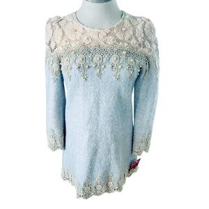 Sister Jane Wonder Party Mini Dress Blue Crochet Lace Embellished Size XS New